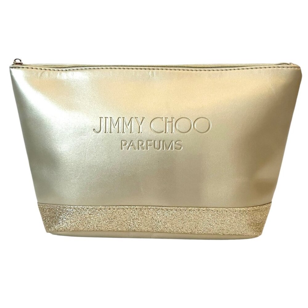 NEW Jimmy Choo Parfums Gold w/ Sparkles Large Makeup/ Cosmetic Bag/ Clutch
